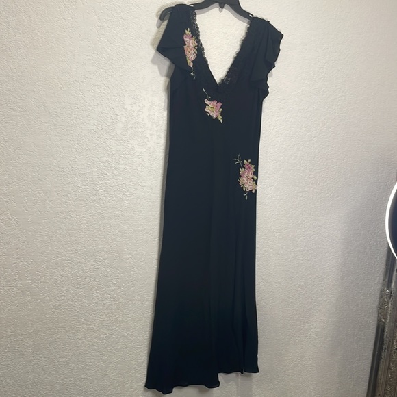 VINTAGE OSCAR DE LA RENTA BLACK DRESS LIGHTWEIGHT EMBROIDERY &LACE V NECK M - Picture 8 of 8